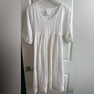 Zyga Lin’n Laundry 100% Linen Bohemian Midi Dress Romantic Spring Summer Small